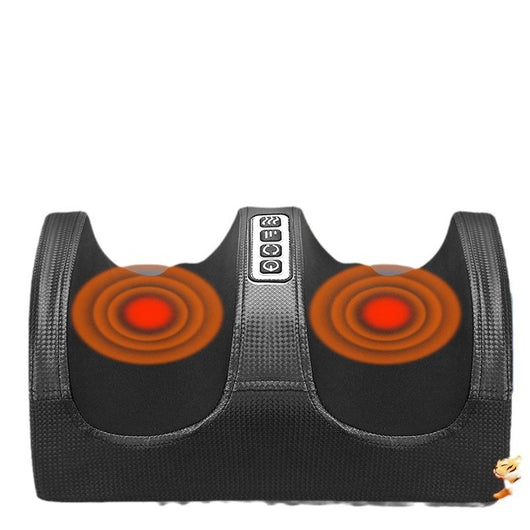 Person using a red and black electric foot massager with four control buttons for power, rotation, intensity, and heat. - Image 7