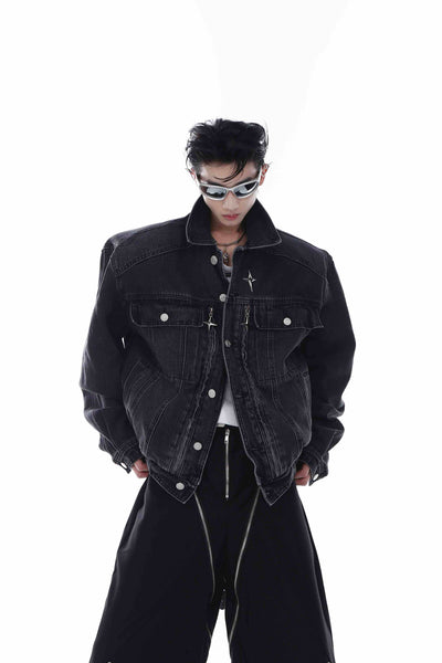 Chaqueta Denim Acolchada con Hombros Reforzados y Cierre Metálico - Image 6