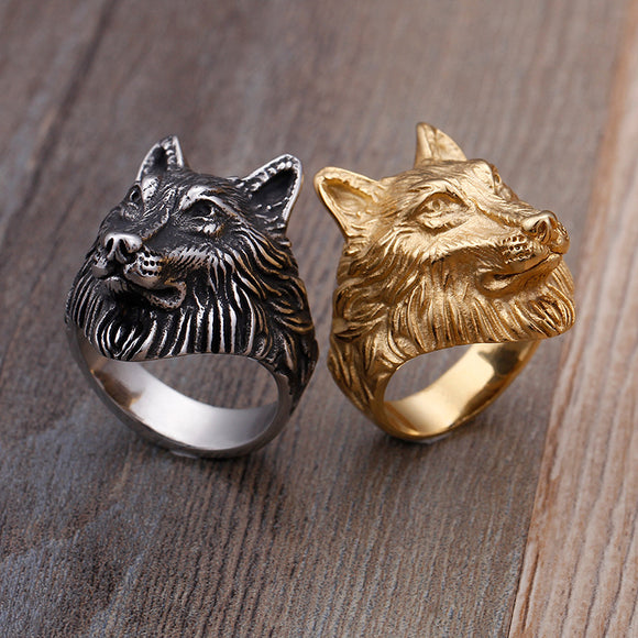 Anillo de Cabeza de Lobo Audaz para Hombres