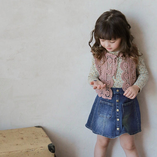 Falda Vaquera Blanca Estilo Western Corte A para Niñas