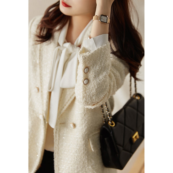 Chaqueta Tweed Corta para Mujer en Colores Sólidos