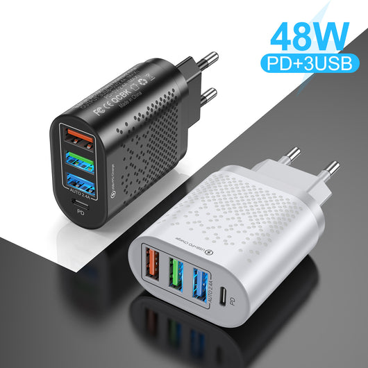 Cargador Rápido 3 USB + Type-C 3.1A