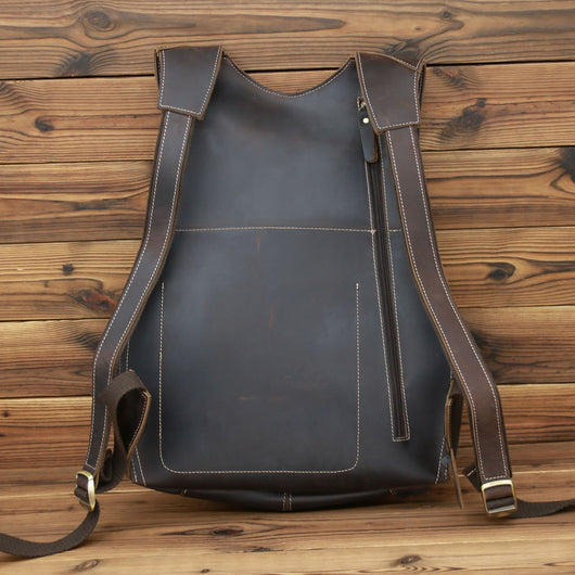 Mochila de Cuero Crazy Horse Retro para Hombre - Estilo Universitario Marrón Oscuro - Image 15