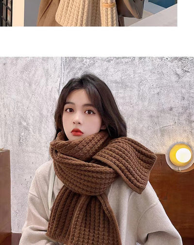Bufanda Mujer Otoño Invierno Versión Coreana Lana Tejida Color Sólido - Image 12