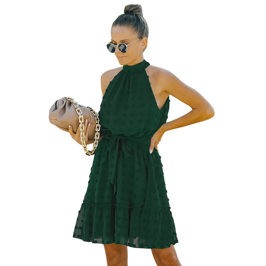 Vestido Halter de Chifón con Escotes Jacquard - Image 3
