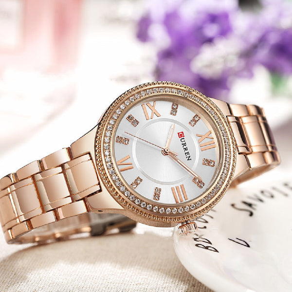 Reloj de Acero Inoxidable para Mujer con Diamantes y Resistencia al Agua