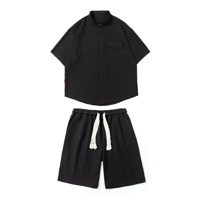 Conjunto de Dos Piezas Ice Silk para Hombre - Camisa Manga Corta y Shorts con Cordón - Image 6
