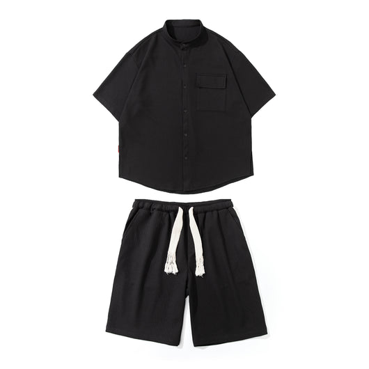 Conjunto de Dos Piezas Ice Silk para Hombre - Camisa Manga Corta y Shorts con Cordón - Image 6