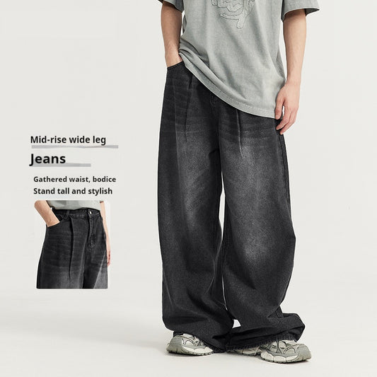Pantalones Vaqueros Rectos Talla Alta para Hombre - Corte Ancho Lavado