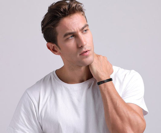 Pulsera Magnética de Acero Titanio para Hombre - Diseño Médico Negro