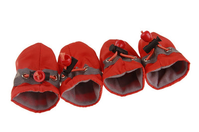Four blue pet booties with grey trim and adjustable blue drawstrings, designed for dogs or puppies. - Image 9