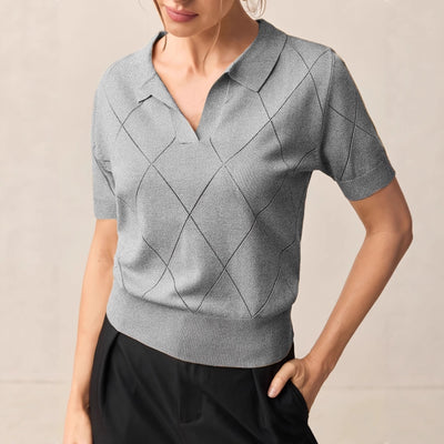 Suéter Cuello Alto Punto Diamante Manga Corta para Mujer - Image 3
