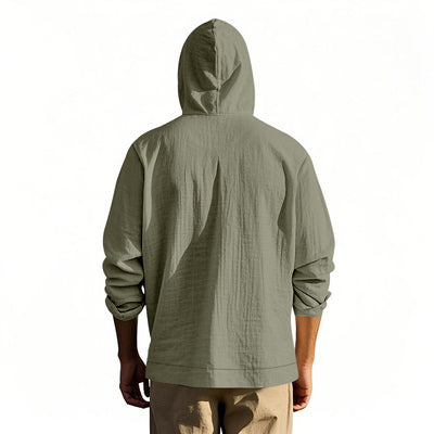 Camisa de Lino Holgada para Hombre - Minimalista de Manga Larga - Image 40