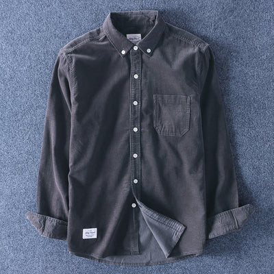 Camisa de Pana de Algodón para Hombre - Manga Larga Casual