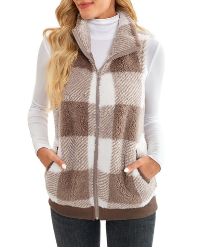 Chaleco Cardigan de Terciopelo Reversible con Cuadros Gruesos y Cuello de Pie - Image 8