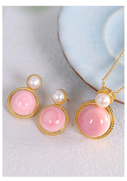 Aretes de Plata S925 con Concha Rosa y Diseño Geométrico Minimalista - Image 12