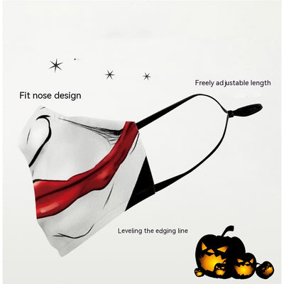 Red textured Halloween face mask with a grotesque skin design, prominent nose, and open mouth, featuring black ear loops. - Image 24