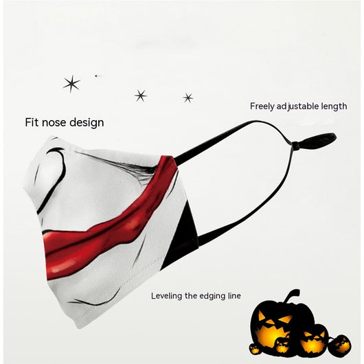Red textured Halloween face mask with a grotesque skin design, prominent nose, and open mouth, featuring black ear loops. - Image 24