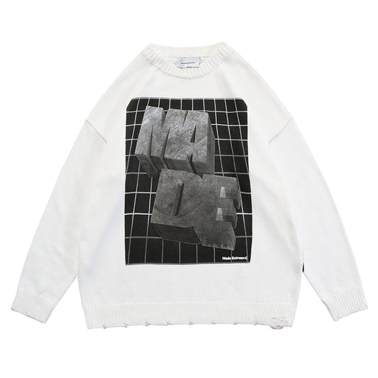 Suéter Holgado Unisex con Letras en Relieve Jacquard