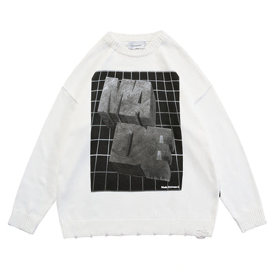 Suéter Holgado Unisex con Letras en Relieve Jacquard