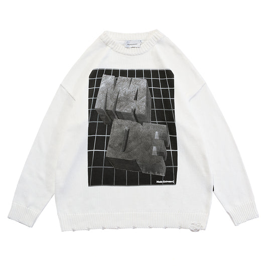 Suéter Holgado Unisex con Letras en Relieve Jacquard