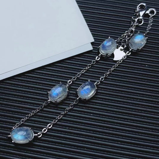 Pulsera de Piedra Lunar Azul Natural con Cristales de Colores - Image 8