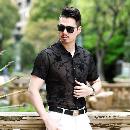 Camisas Casuales Slim Fit para Hombre con Bordado Hueco - Sin Planchado