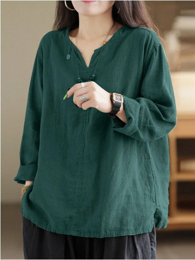 Blusa Suelta Retro Casual de Manga Larga con Abertura para Mujer - Image 7