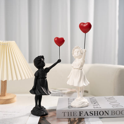 Escultura Decorativa Niña con Globo - Resina para Sala de Estar