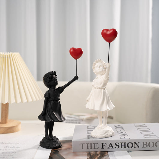 Escultura Decorativa Niña con Globo - Resina para Sala de Estar