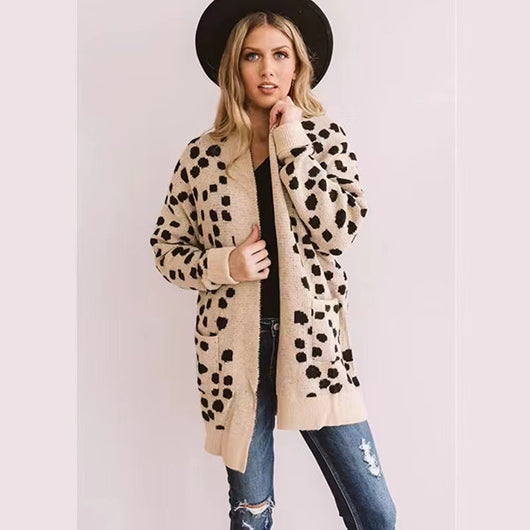 Cardigan Tejido Suelto con Lunares Irregulares para Mujer - Image 8