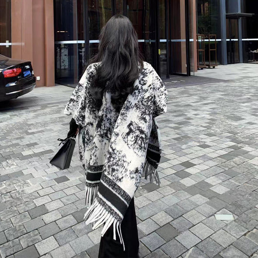Chal Doble Faz con Pintura China - Abrigo Retro de Altura para Otoño e Invierno - Image 4