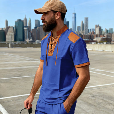 Camiseta Casual Hombre Estilo Medieval con Cuello Cordón - Image 10