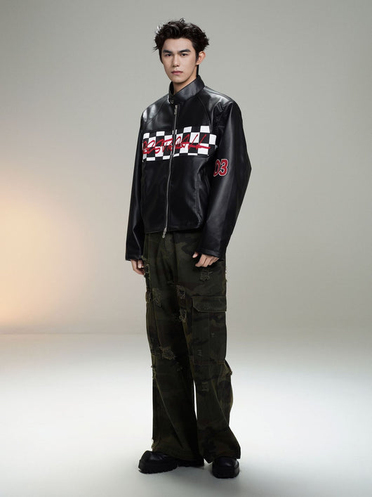Chaqueta de Cuero Estilo Retro Americano con Detalles de Tartán - Image 43