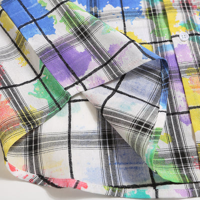 Camisa Manga Corta Tie Dye Cuadros para Hombre - Image 5