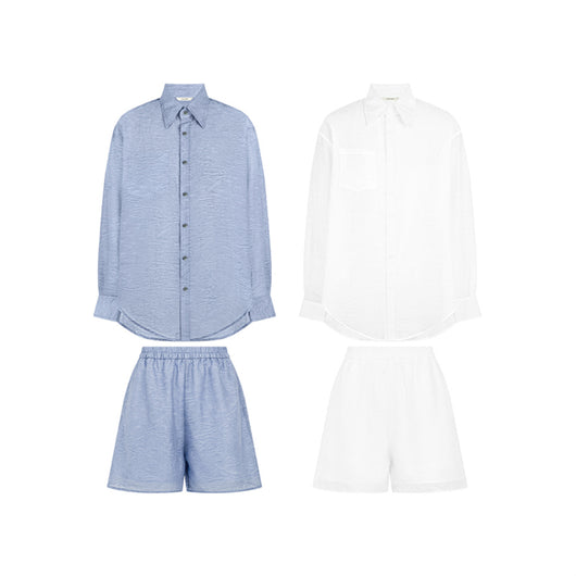 Conjunto Holgado de Camisa y Shorts con Patrón Jacquard Oscuro - Image 4