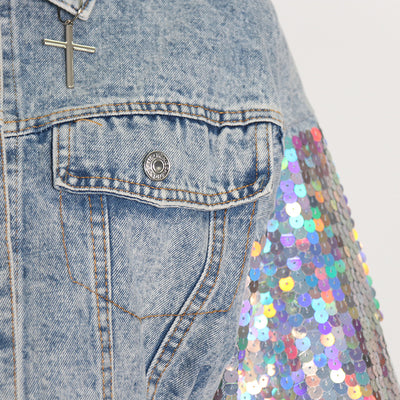 Chaqueta Denim Patchwork con Lentejuelas para Mujer - Estilo Urbano Elegante - Image 12
