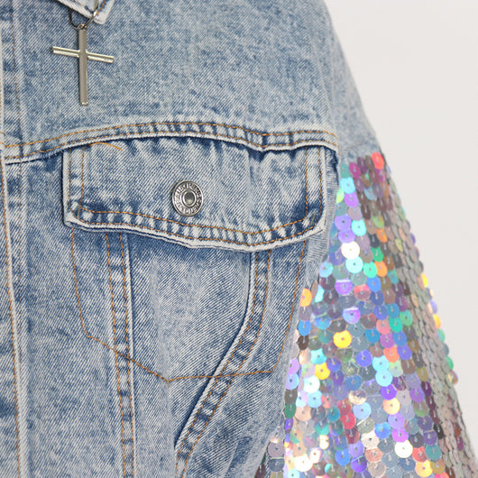Chaqueta Denim Patchwork con Lentejuelas para Mujer - Estilo Urbano Elegante - Image 12