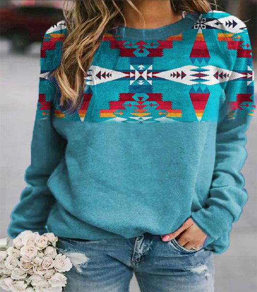 Sudadera Étnica Retro Occidental con Estampado Geométrico para Mujer - Image 2