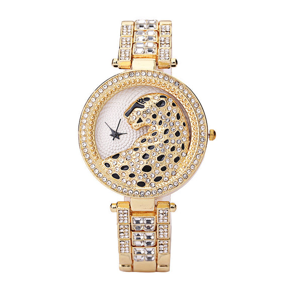 Reloj de Mujer Estampado Leopardo con Diamantes Tridimensionales