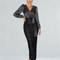 Vestido de Noite Preto Elegante com Decote Transpassado e Lantejoulas - Manga Longa para Casamentos e Eventos Formais