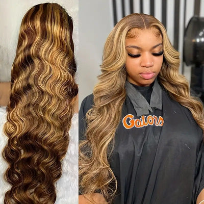 Peluca Frontal de Encaje 13x4 Ondas Grandes con Highlights Piano - Cabello Rizado Largo