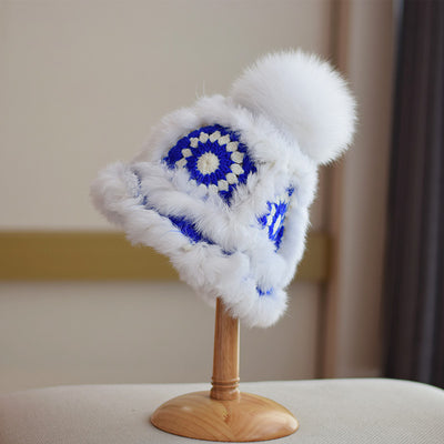 Gorro Cálido de Invierno con Pelaje de Zorro y Conejo - Diseño Tigre Tejido