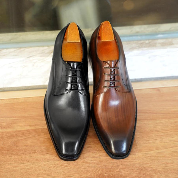 Zapatos de Cuero Vintage con Punta Cuadrada para Hombre