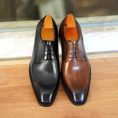 Zapatos de Cuero Vintage con Punta Cuadrada para Hombre - Image 2
