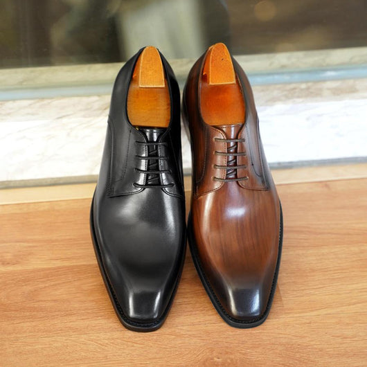 Zapatos de Cuero Vintage con Punta Cuadrada para Hombre - Image 2