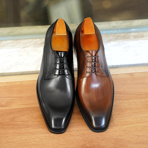 Zapatos de Cuero Vintage con Punta Cuadrada para Hombre