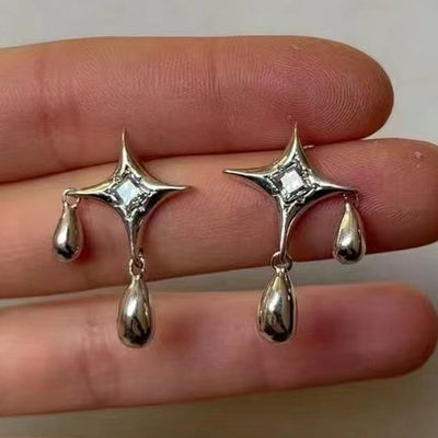 Aretes de Plata Esterlina Estrella Río Nocturno con Gota de Agua Tridimensional - Image 2