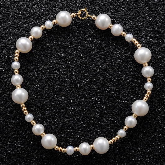 Pulsera de Perlas Naturales Chapada en Oro 14K con Cuentas Separadas - Estilo Hip-hop para Hombre - Image 8