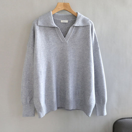 Suéter Oversize de Cuello Polo Grueso para Otoño Invierno